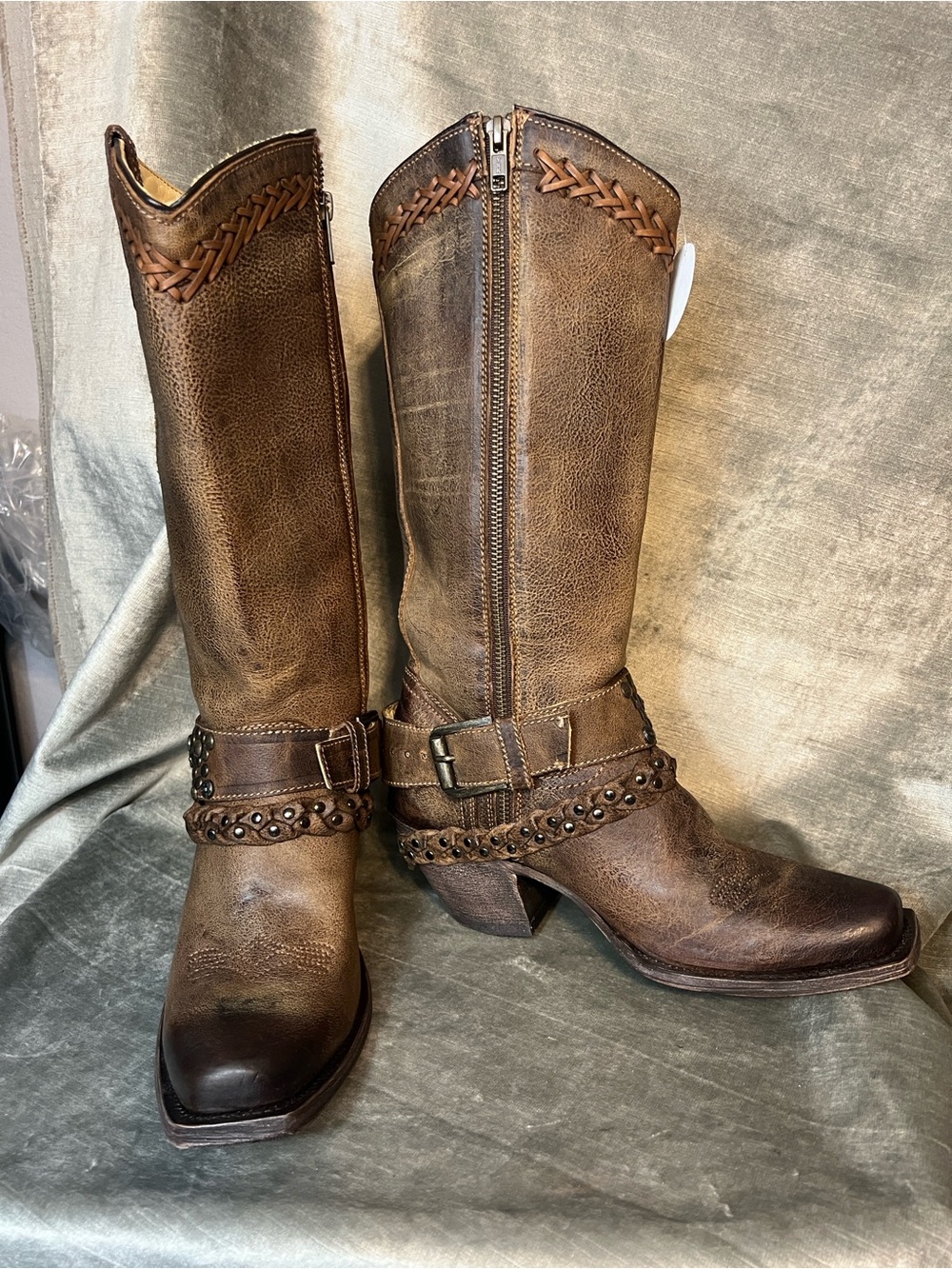 Corral *NEW* Tall Brown Leather Women's Western Boots w/Stud Harness. Size 9